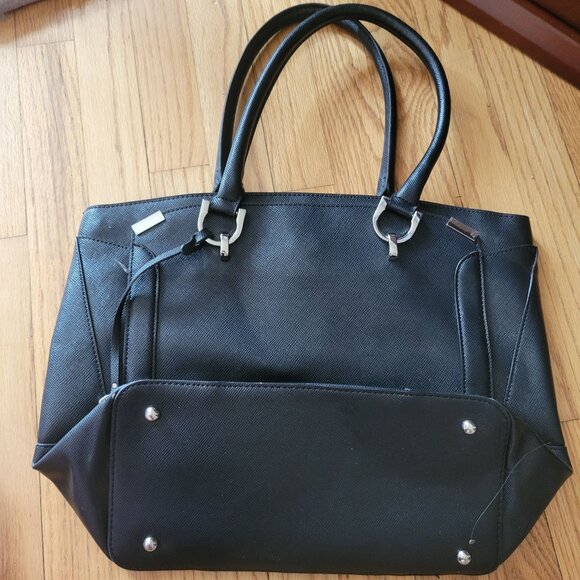 Michael Kors Saffiano Leather Tote Bag With Dual Handles & Silver Hardware - Bla - Picture 2 of 15